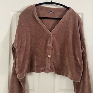 Old Navy Mauve Tan Textured Chenile V-Neck Sweater Medium